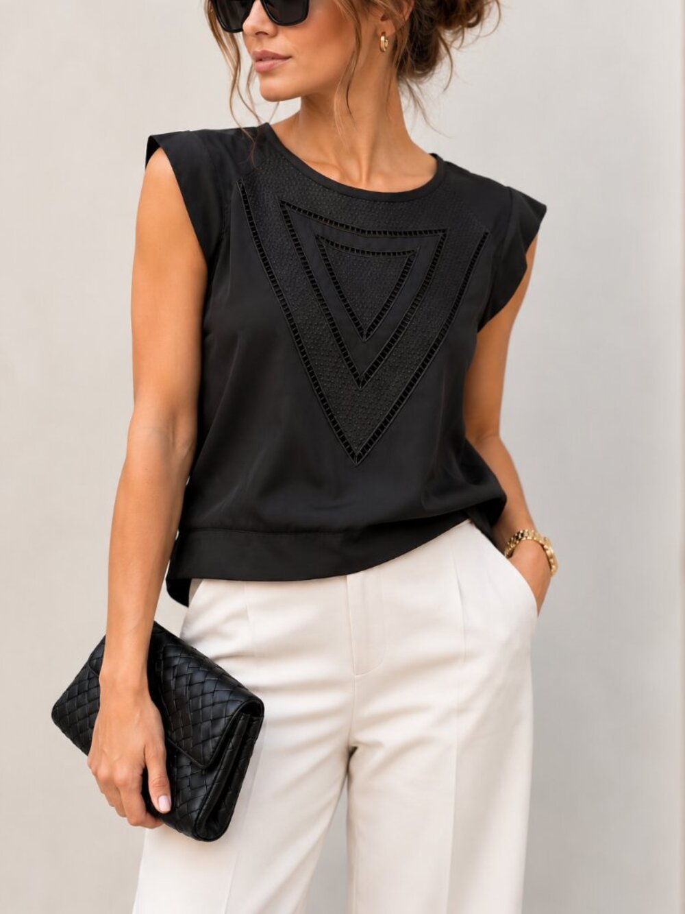 Banana Republic Black Mesh Detail Top – XS